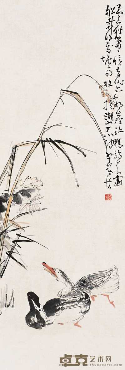 黄慎 双鸭图 立轴 136×46cm